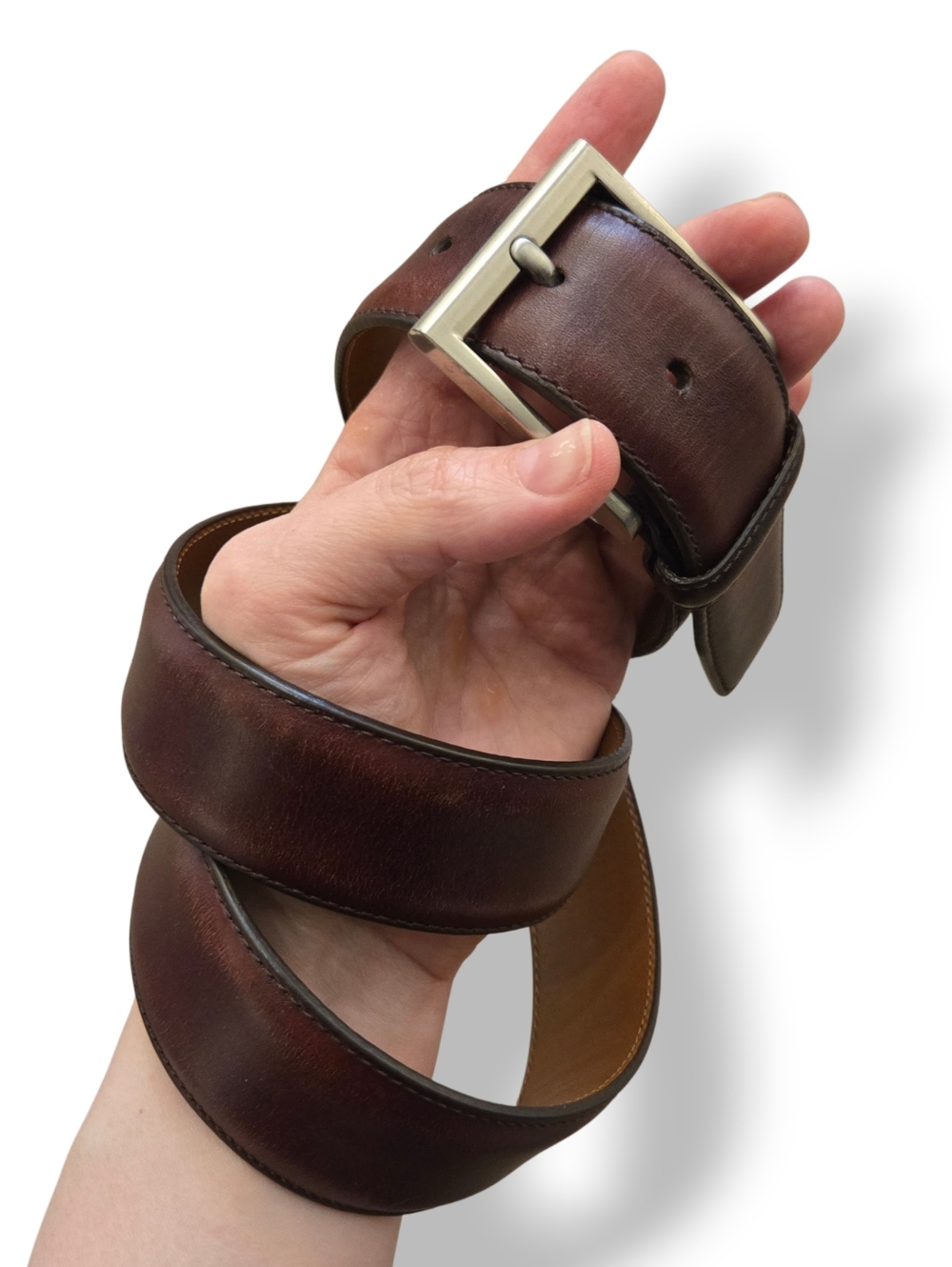 Magnanni Men's Brown Leather Belt 1078 Size 36 Made in Spain Silver Buckle